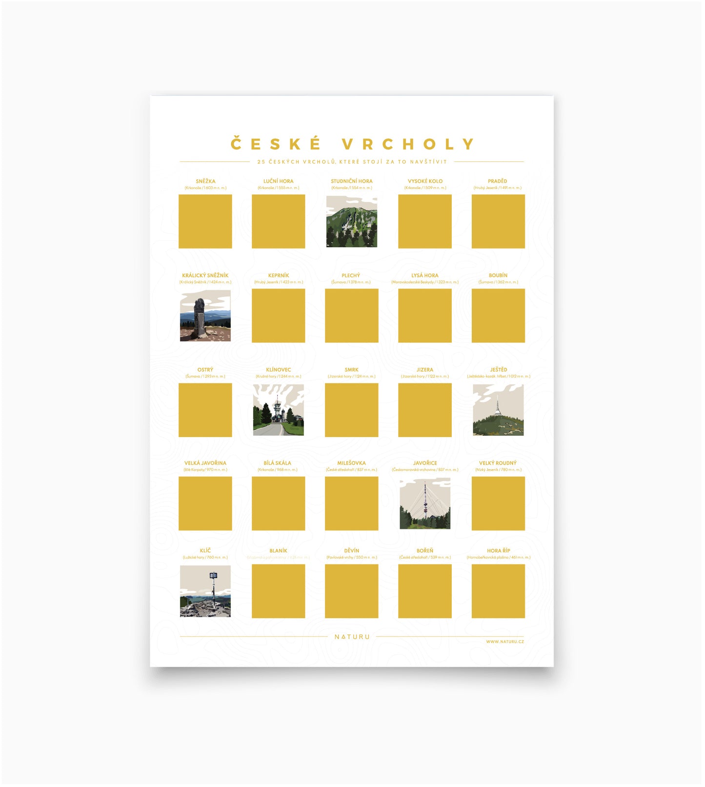Stierací plagát České vrcholy (CZ verzia)