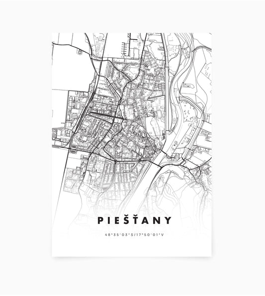 Plagát Piešťany mapa